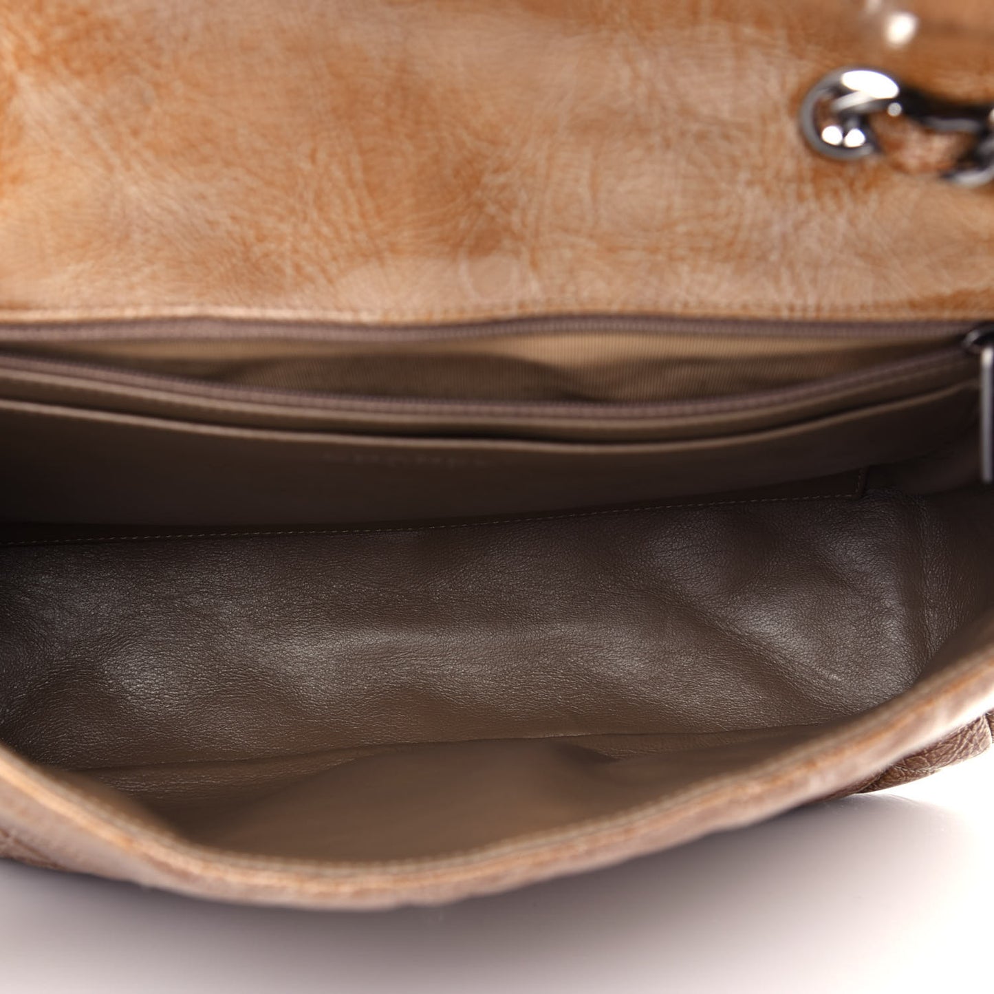 Crinkled Patent Quilted Jumbo Single Flap Beige