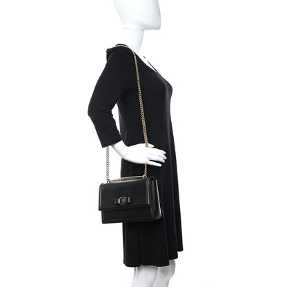 Salvatore Ferragamo Hammered Calfskin Vara Bow Chain Flap Crossbody Black 2 of 9