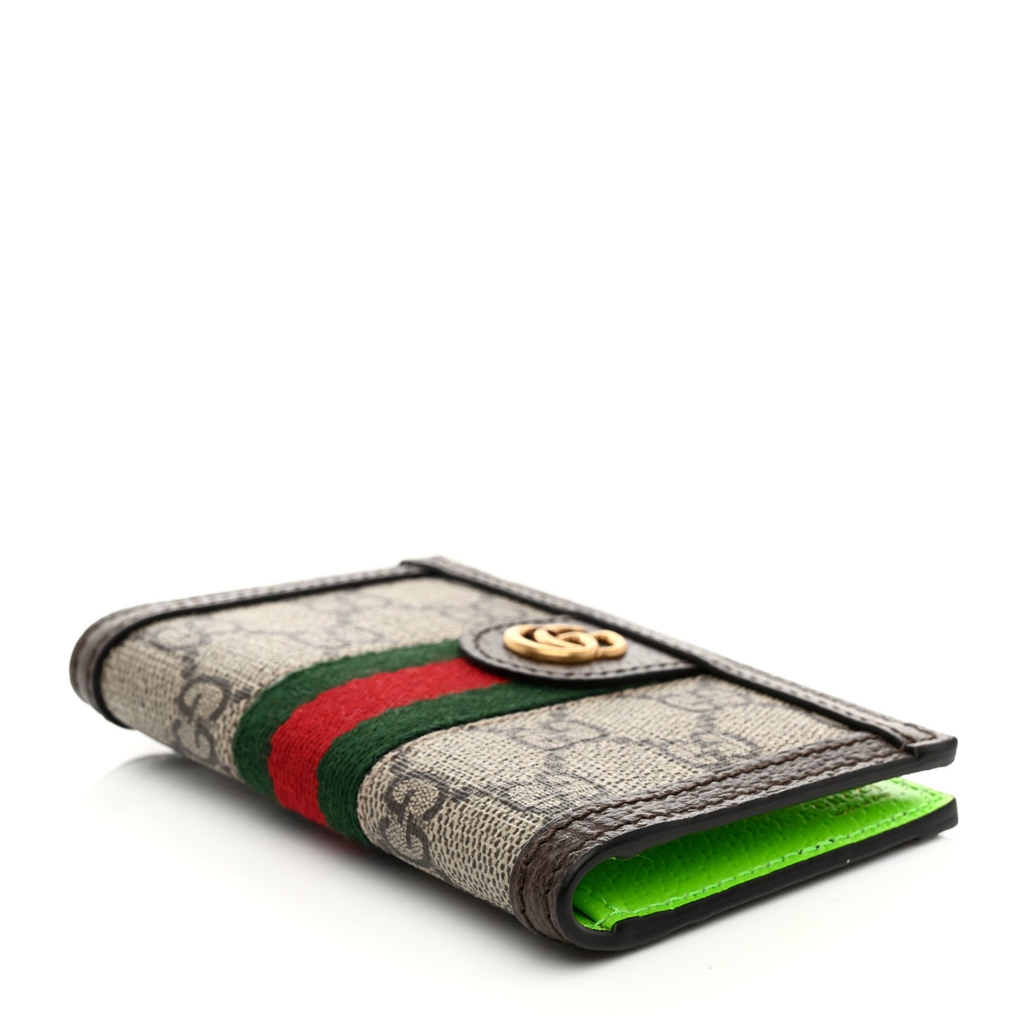 GG Supreme Monogram Web Ophidia Card Case Beige Ebony Electric Green