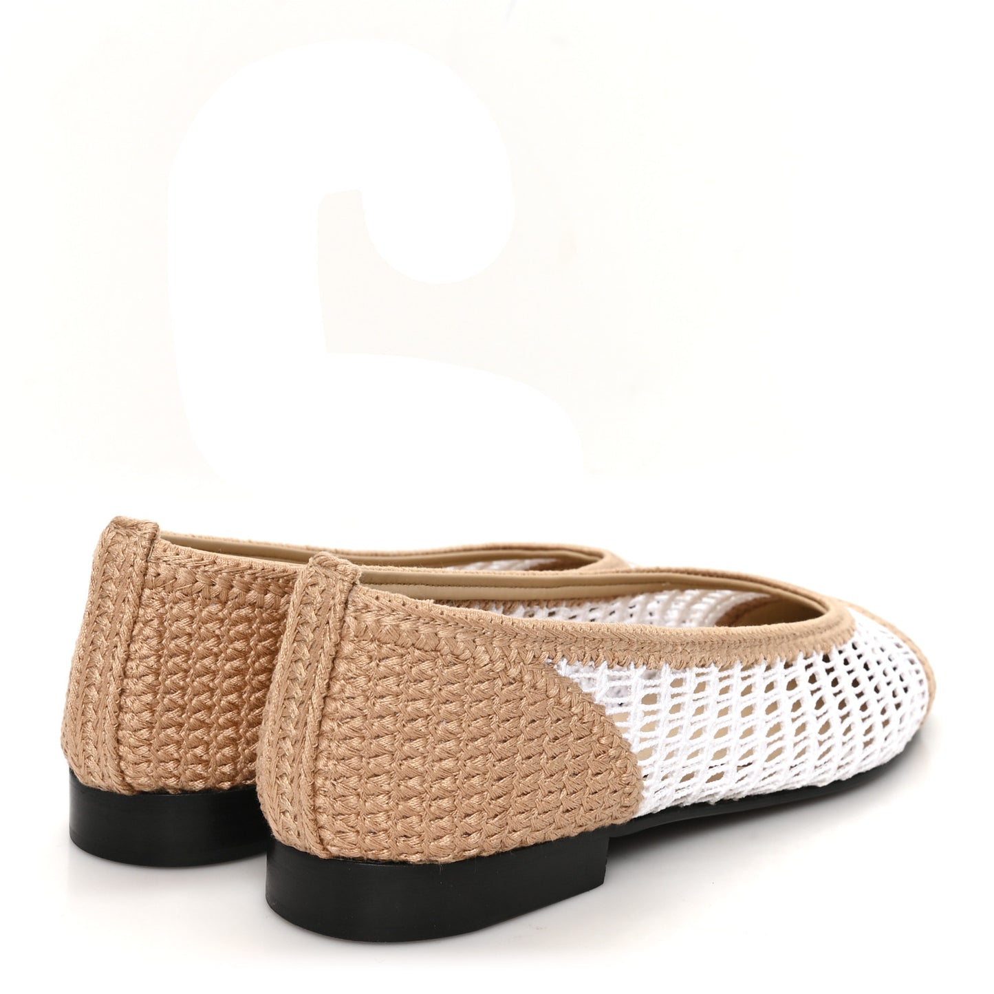 Raffia CC Cap Toe Ballerina Flats 36.5 White Beige