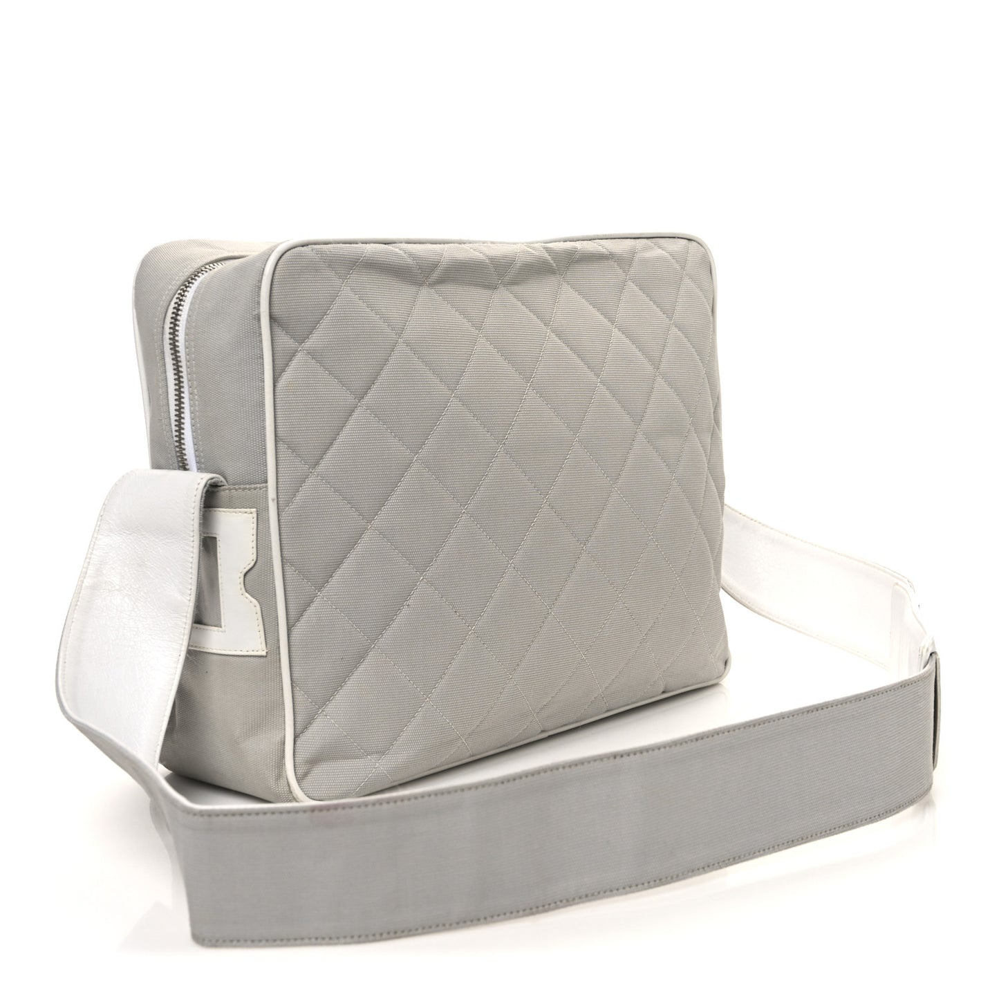 Canvas Quilted Sport Shoulder Bag Grey White