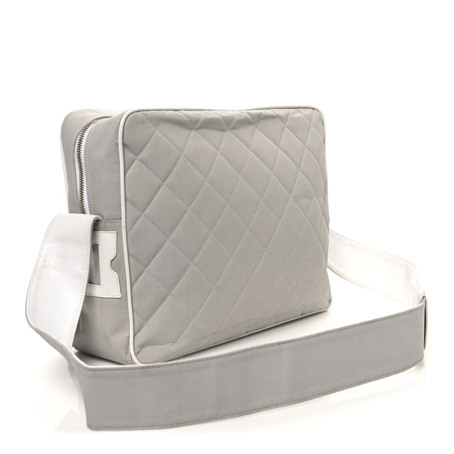Chanel Canvas Quilted Sport Shoulder Bag Grey White 3 of 12