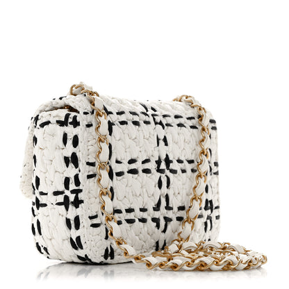 Chanel Raffia Effect Tweedy Mini Flap Bag White Black 3 of 10