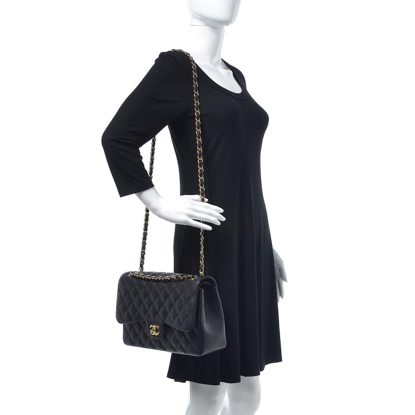 Caviar Quilted Jumbo Double Flap Black