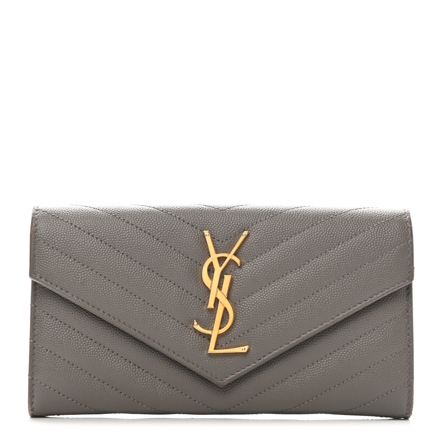 Saint Laurent Grain De Poudre Matelasse Chevron Monogram Flap Wallet Fog 1 of 8