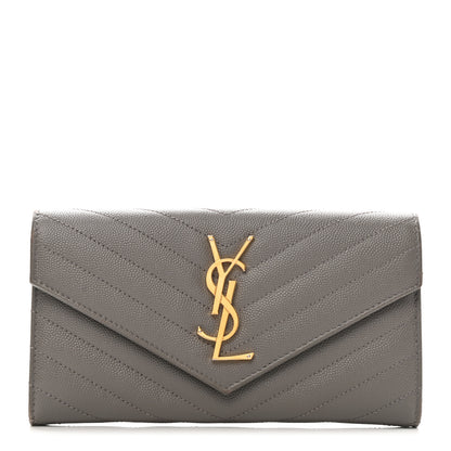 Saint Laurent Grain De Poudre Matelasse Chevron Monogram Flap Wallet Fog 1 of 8