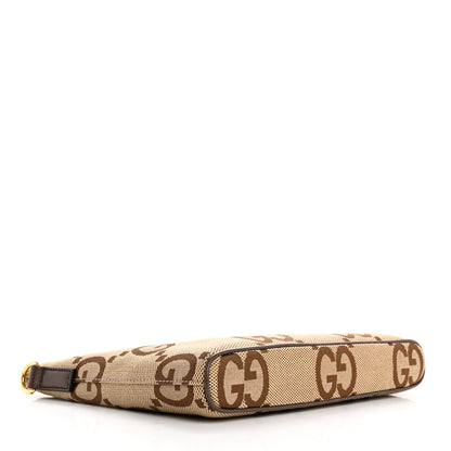 Gucci Monogram Jumbo GG Textured Dollar Calfskin Web Wristlet Messenger Bag Camel Ebony New Acero 3 of 9