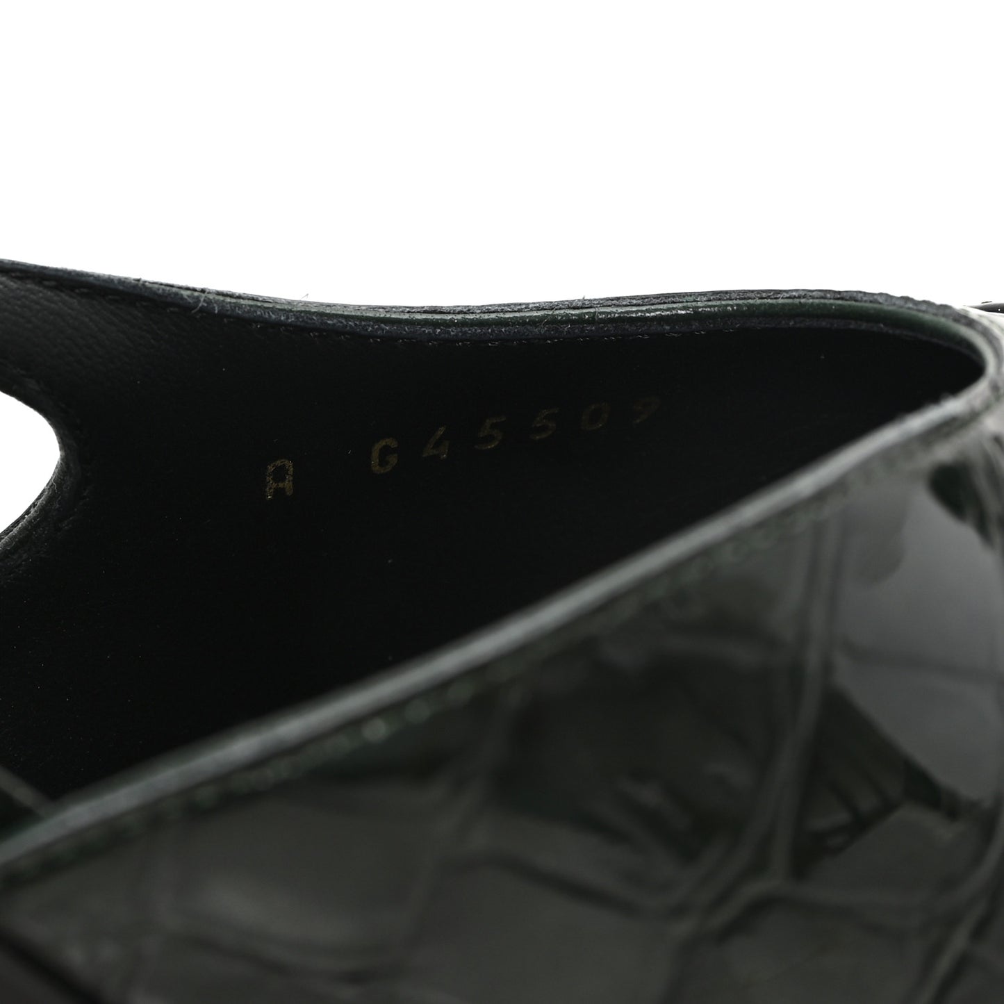 Patent Calfskin Crocodile Embossed Cap Toe CC Slingback 40 Dark Green Black