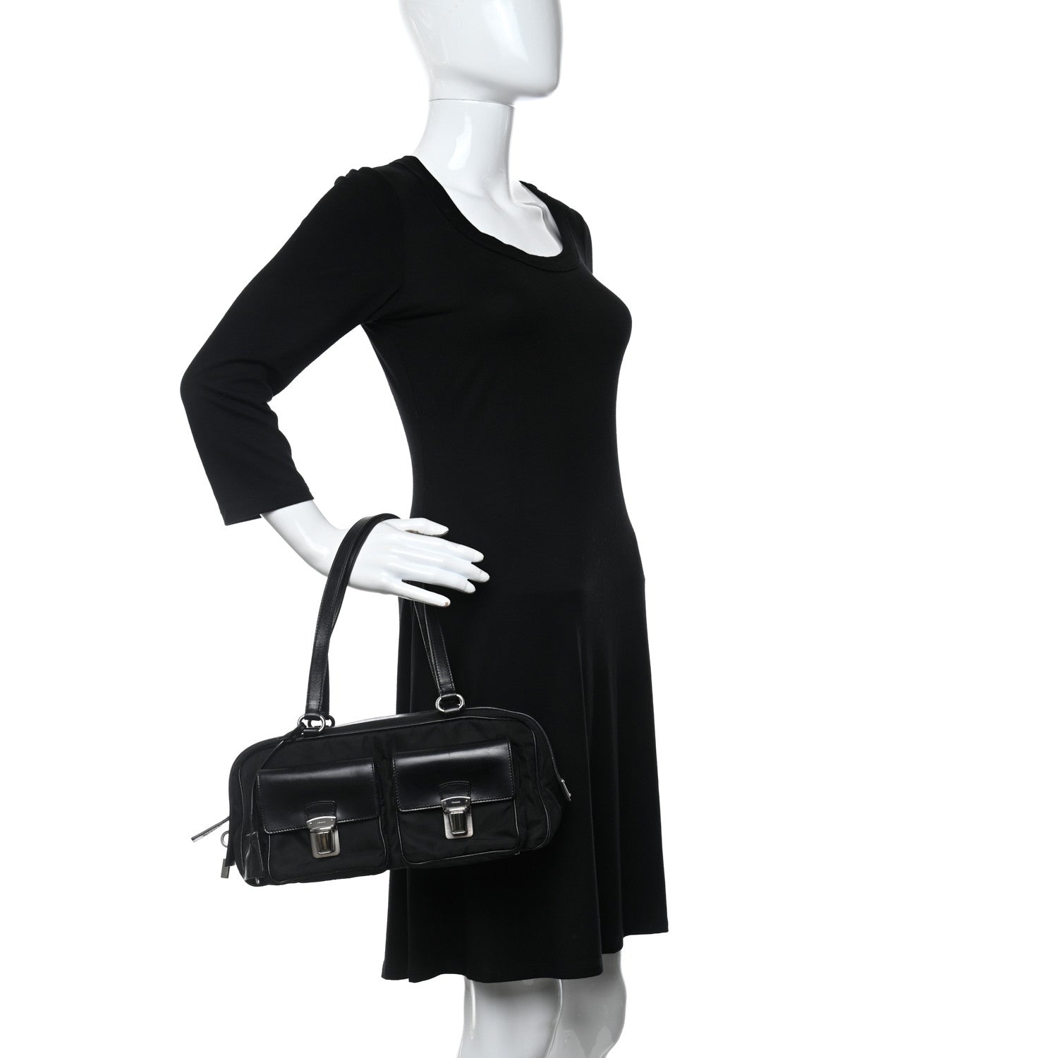 Prada Tessuto Nylon City Calf Satchel Black 2 of 10