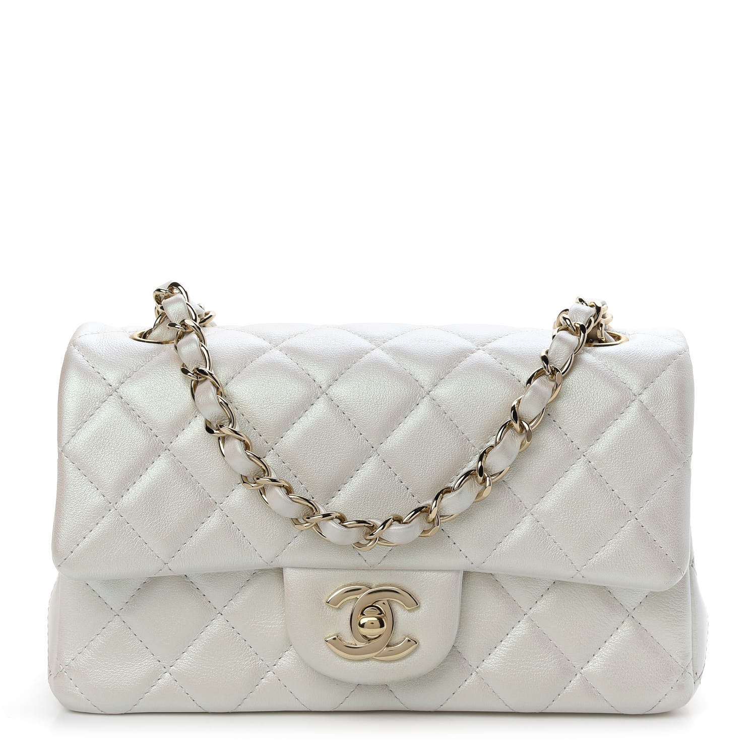 Chanel Iridescent Calfskin Quilted Mini Rectangular Flap White 1 of 9