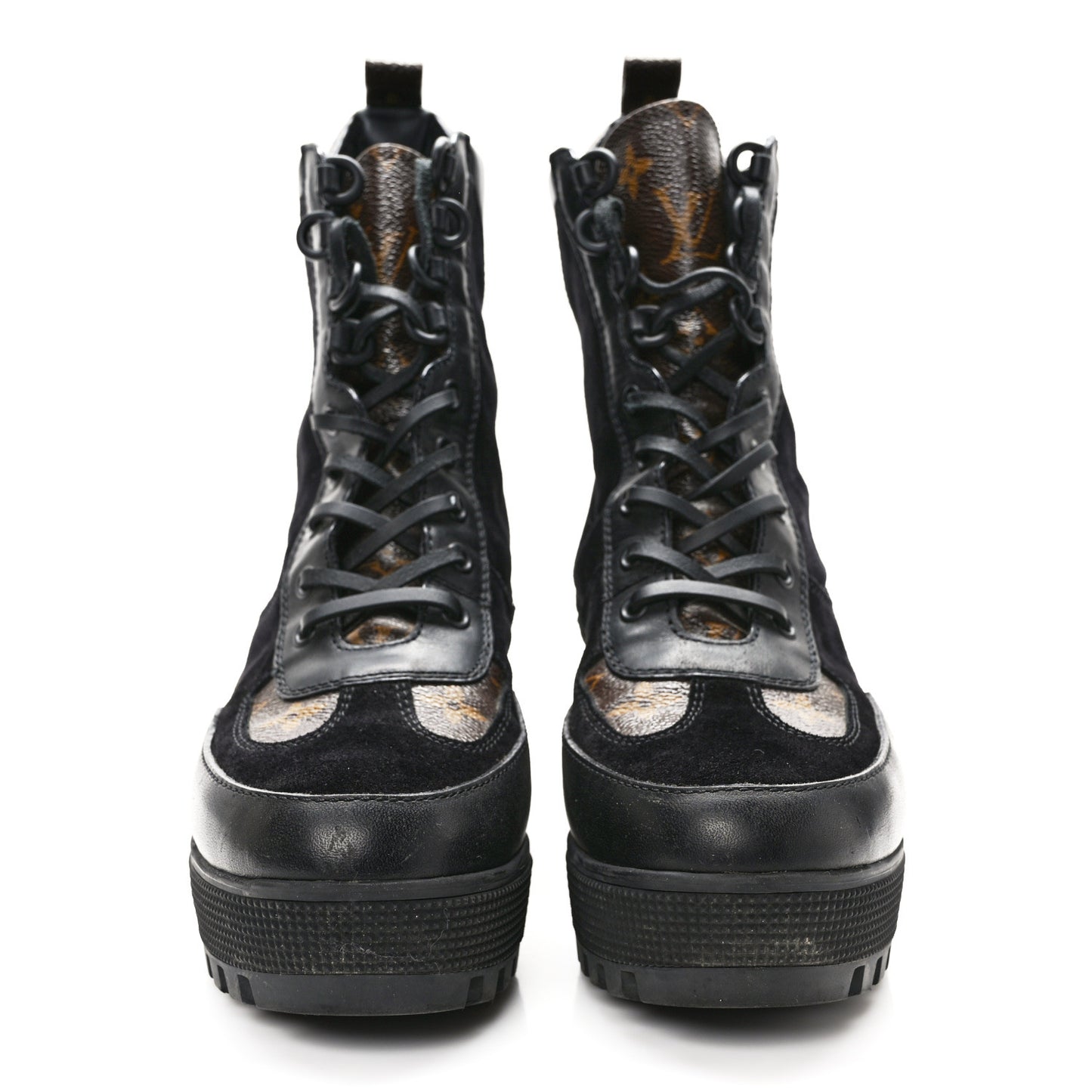 Suede Calfskin Monogram Laureate Platform Desert Boots 39 Black