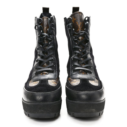 Louis Vuitton Suede Calfskin Monogram Laureate Platform Desert Boots 39 Black 2 of 9