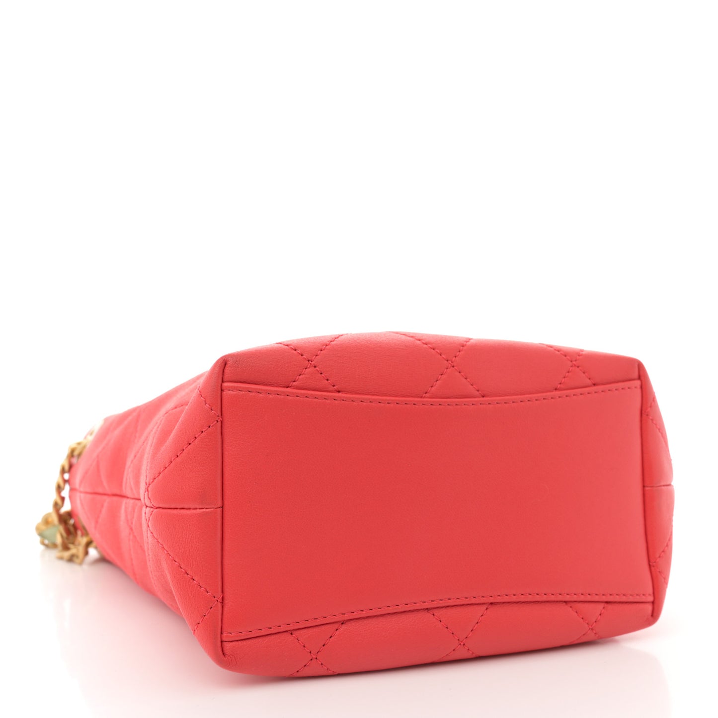 Lambskin Resin Quilted Small Pearl Samba Bucket Bag Red
