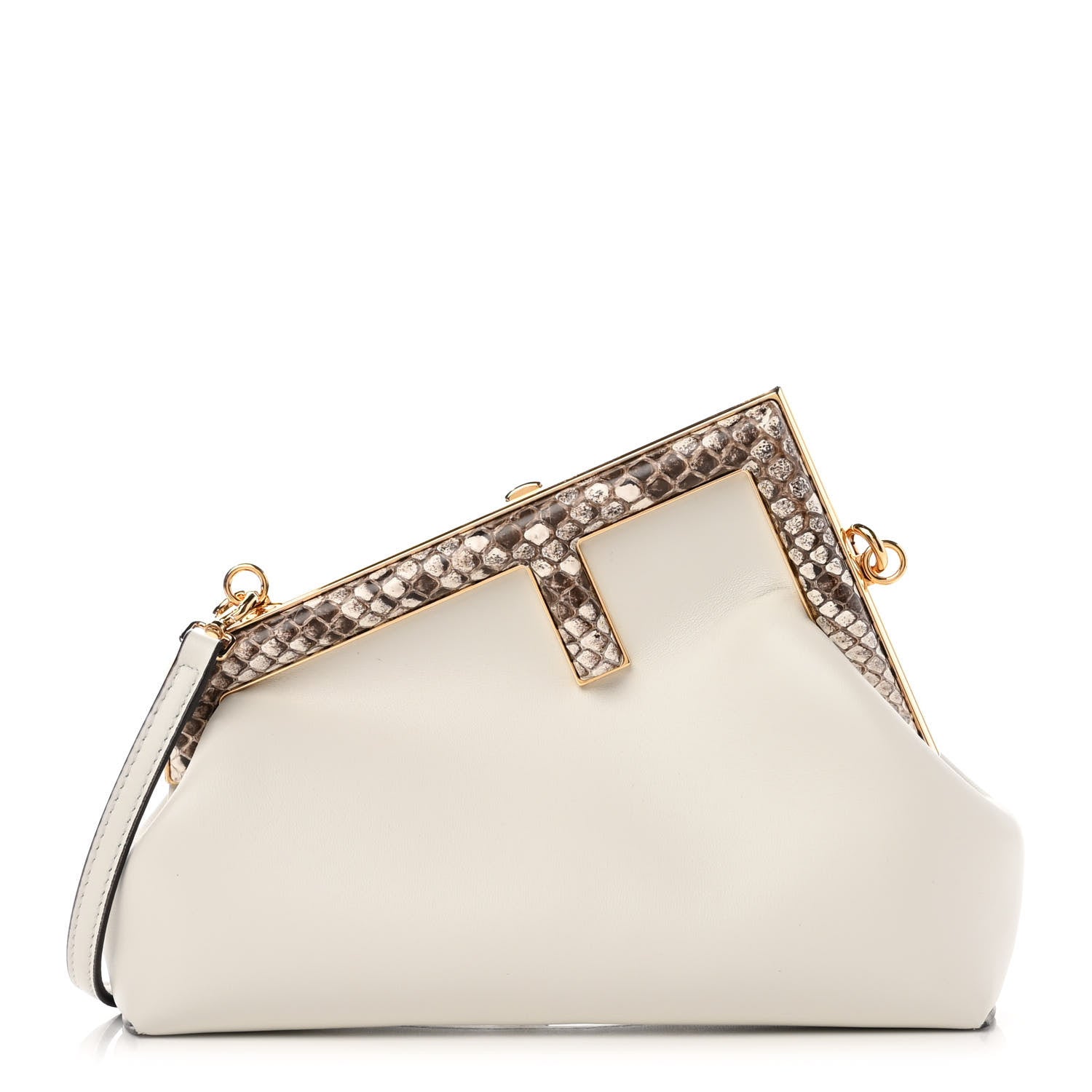 Fendi Shiny Nappa Snakeskin Small Fendi First White Roccia 1 of 9