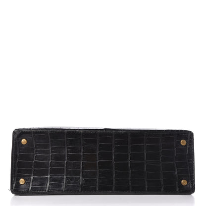 Hermes Shiny Porosus Crocodile Kelly Sellier 32 Black 6 of 28
