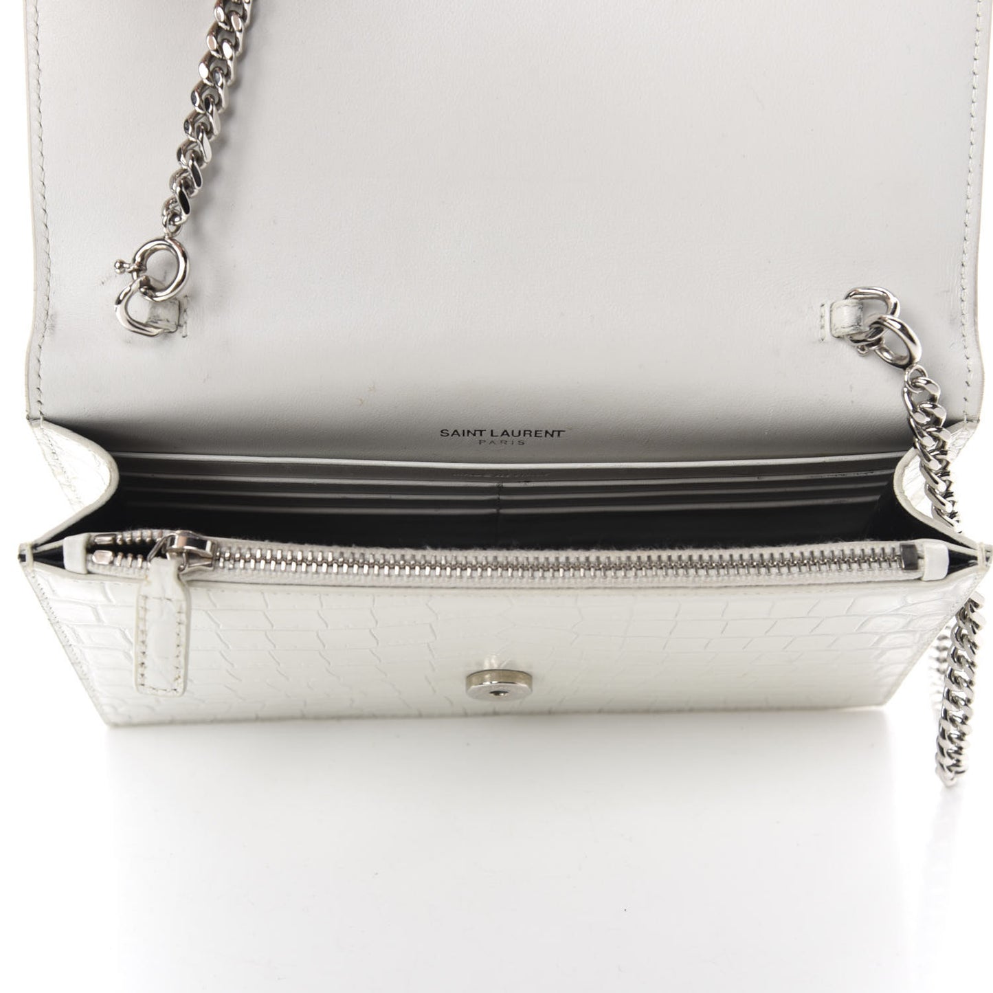 Calfskin Crocodile Embossed Kate Monogram Tassel Chain Wallet Crema Soft