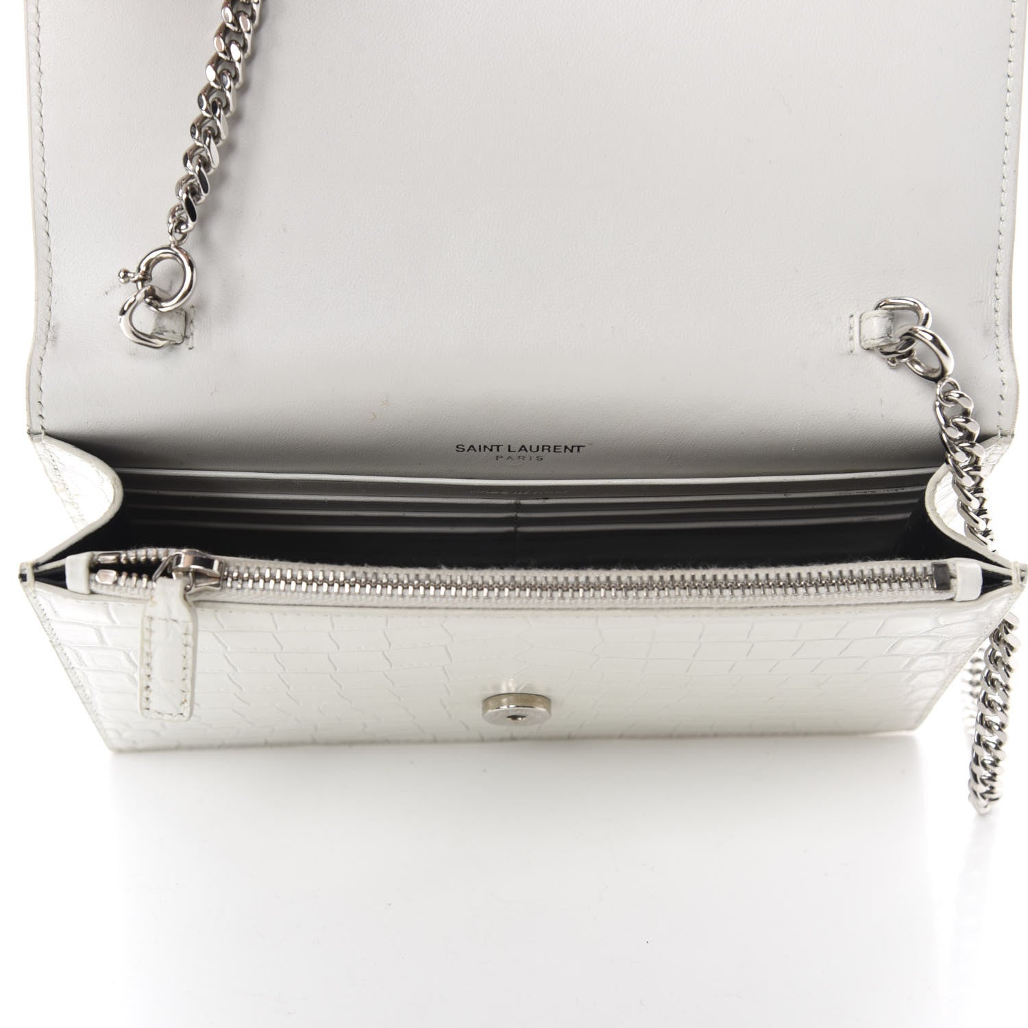 Saint Laurent Calfskin Crocodile Embossed Kate Monogram Tassel Chain Wallet Crema Soft 5 of 10