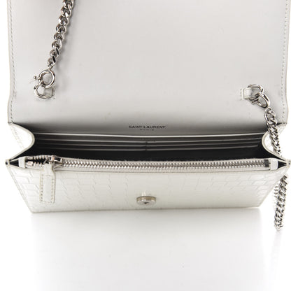 Saint Laurent Calfskin Crocodile Embossed Kate Monogram Tassel Chain Wallet Crema Soft 5 of 10