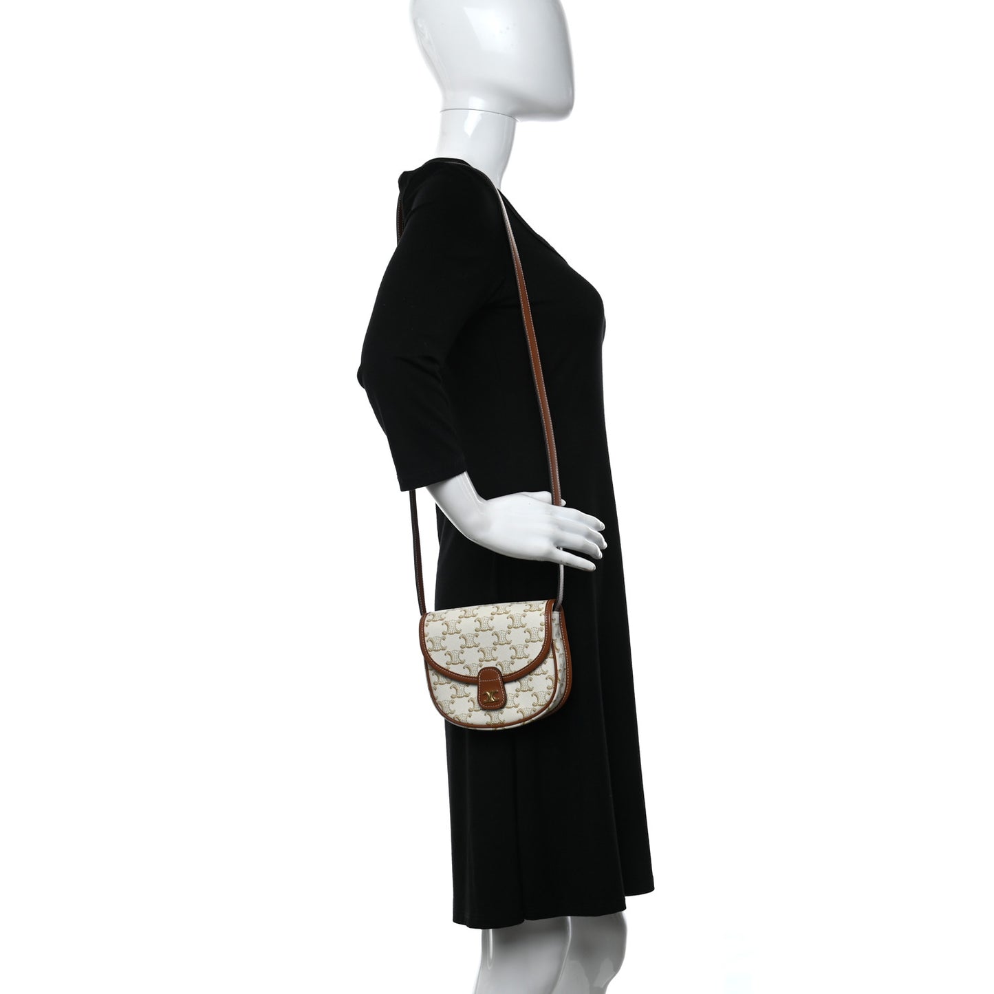 Triomphe Canvas Calfskin Mini Besace Bag White