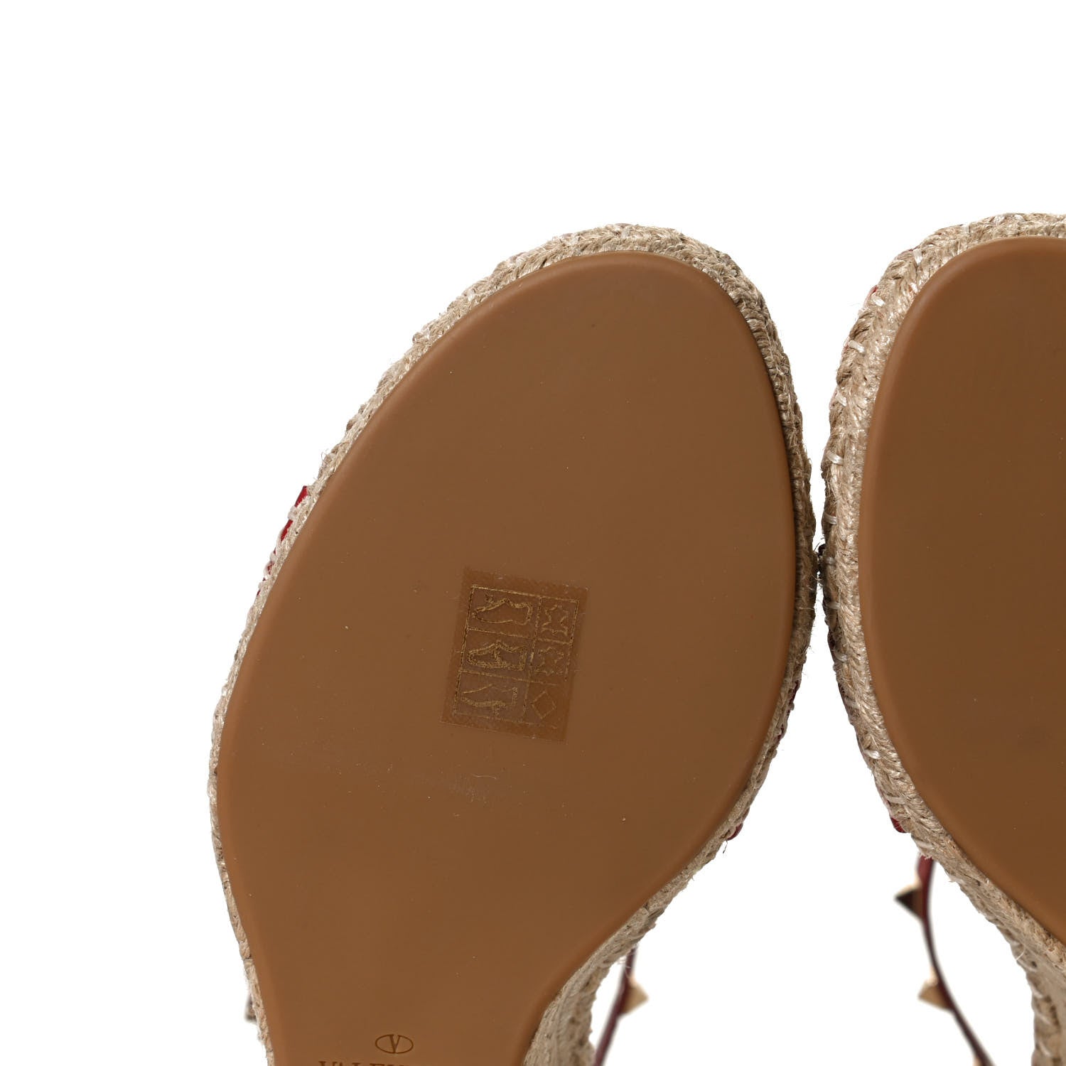 Valentino Garavani Grained Calfskin Rockstud Ankle Strap Espadrille 15/105mm Wedge Sandals 41 Rosso Valentino Natural 10 of 11