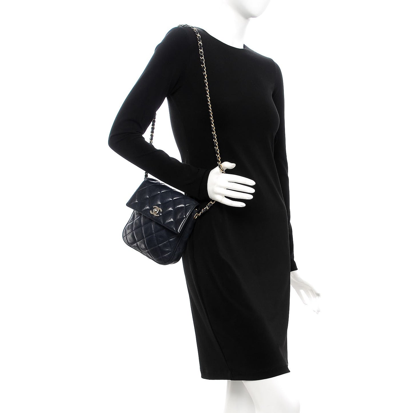 Lambskin Quilted Mini Flap Navy Blue