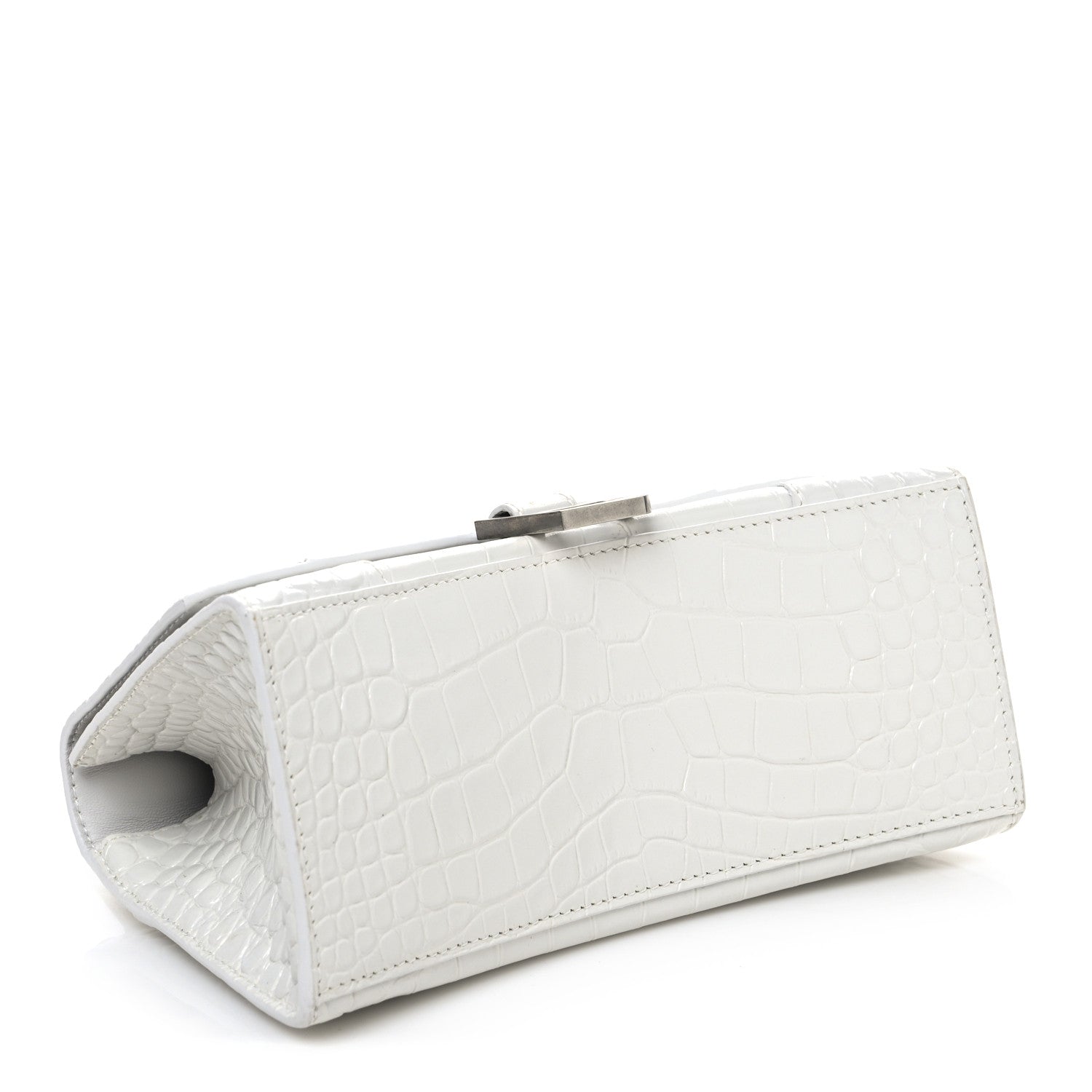 Balenciaga Shiny Calfskin Crocodile Embossed Small Hourglass Top Handle Bag Optic White 4 of 11