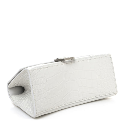 Balenciaga Shiny Calfskin Crocodile Embossed Small Hourglass Top Handle Bag Optic White 4 of 11