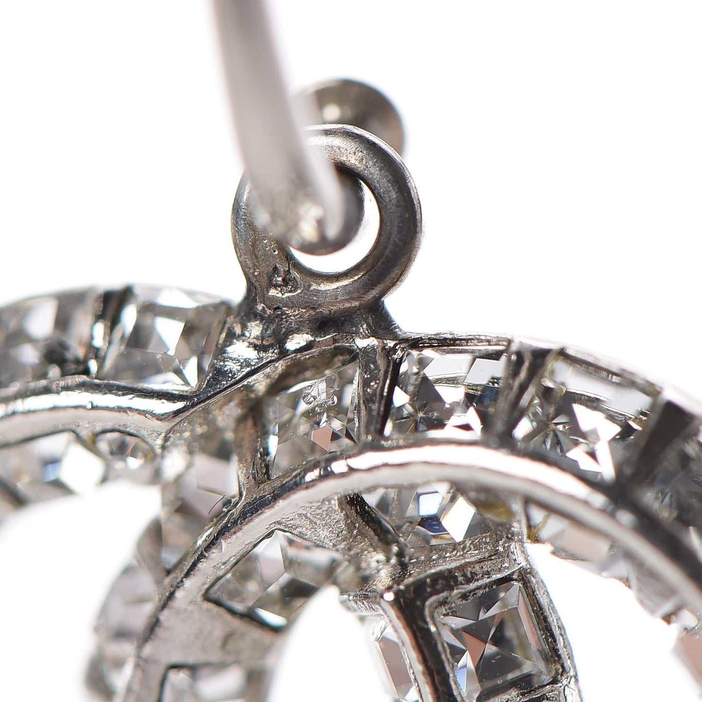 Baguette Crystal CC Dangle Earrings Silver