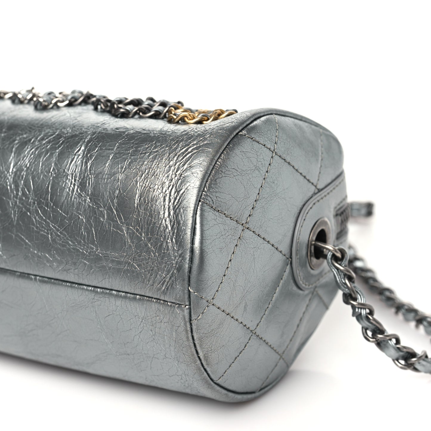 Metallic Crumpled Calfskin Chain 20s Signature Bowling Bag Silver