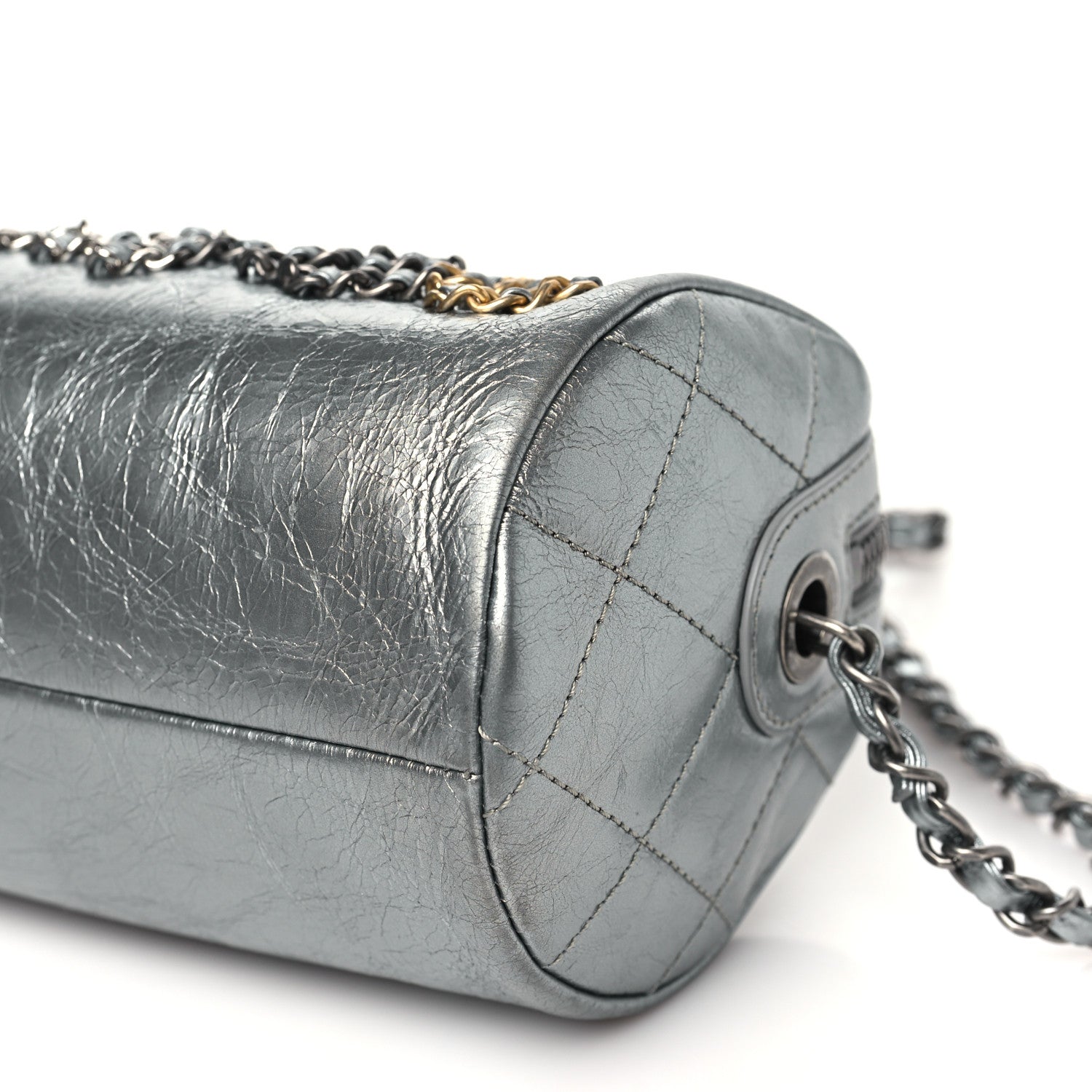 Chanel Metallic Crumpled Calfskin Chain 20s Signature Bowling Bag Silver 10 of 10