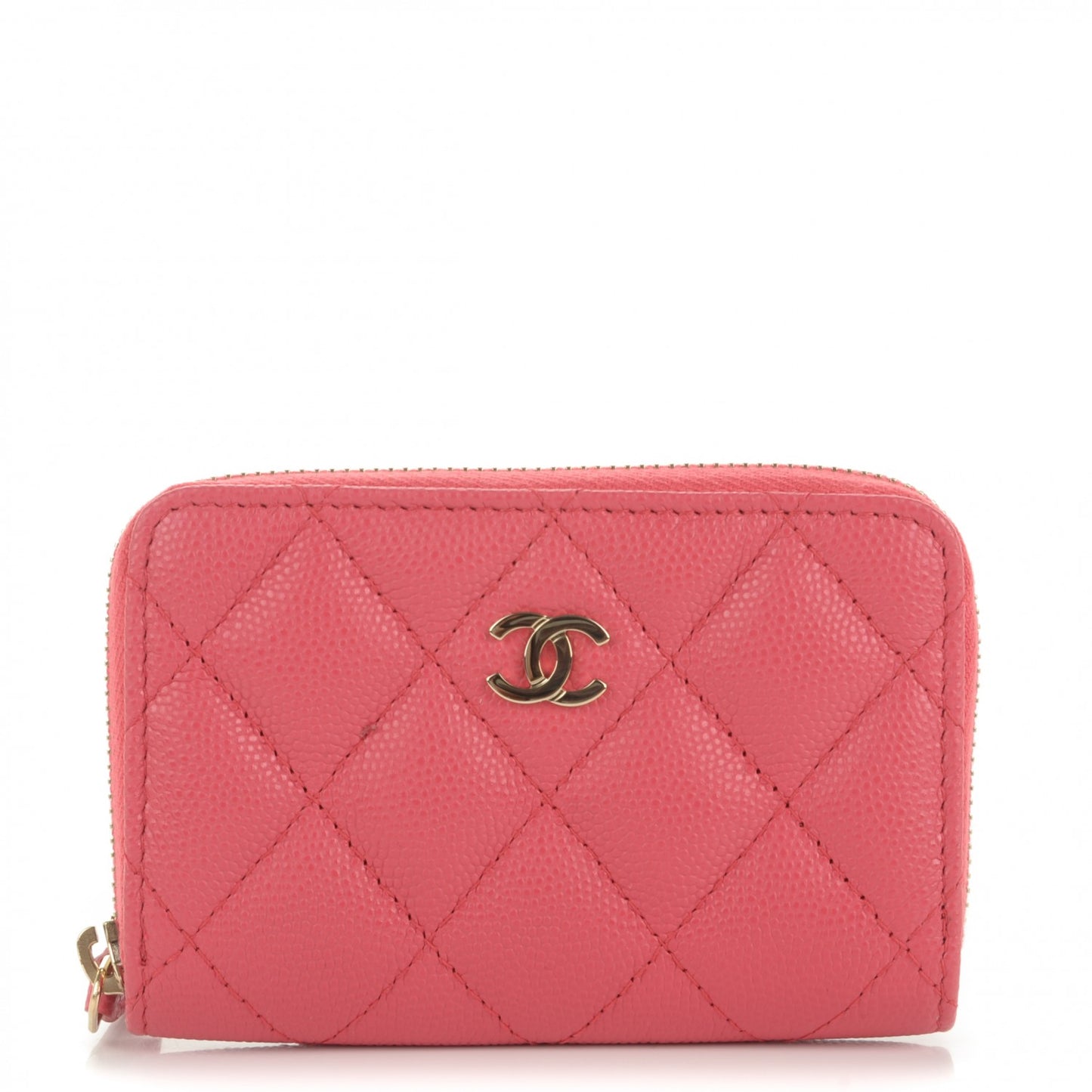 Caviar Quilted Zip Around Coin Purse Wallet Dark Pink