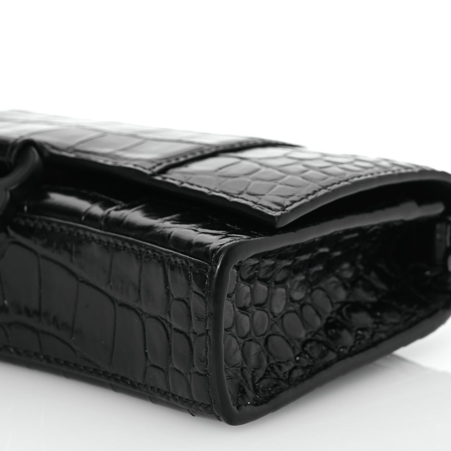 Shiny Calfskin Monochrome Crocodile Embossed Hourglass Chain Bag Black