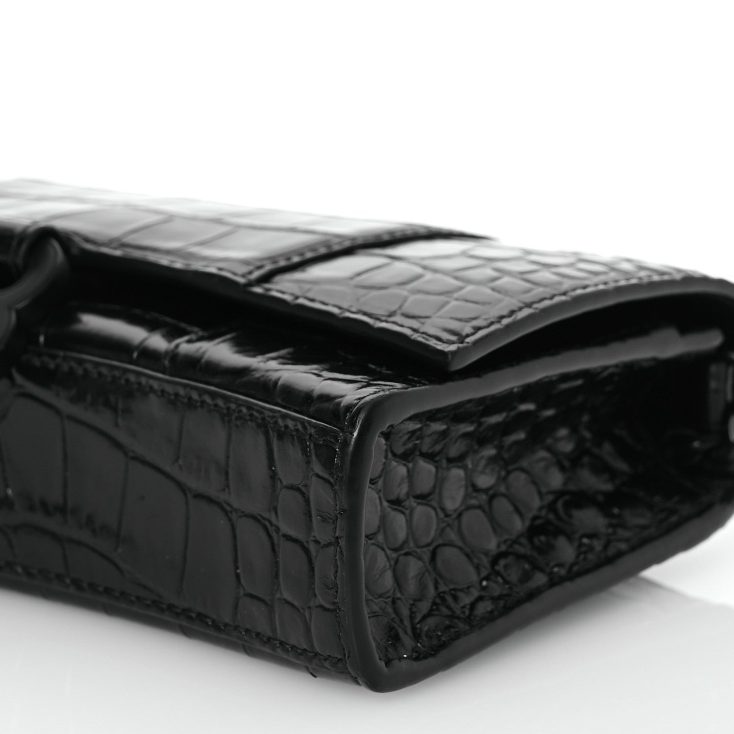 Balenciaga Shiny Calfskin Monochrome Crocodile Embossed Hourglass Chain Bag Black 10 of 15