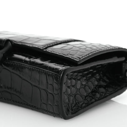 Balenciaga Shiny Calfskin Monochrome Crocodile Embossed Hourglass Chain Bag Black 10 of 15