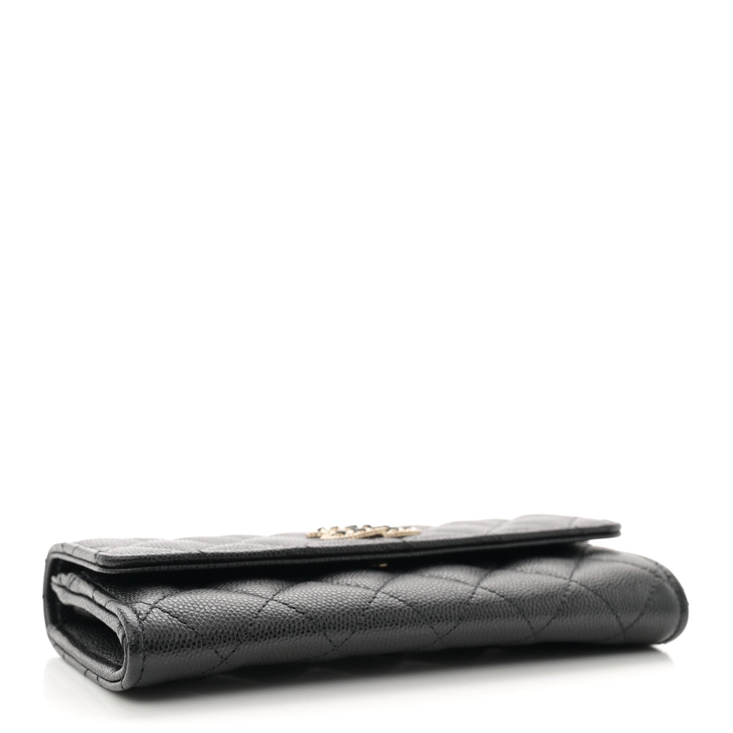 Chanel Caviar Quilted Crystal CC Large Gusset Flap Wallet Black 4 of 9