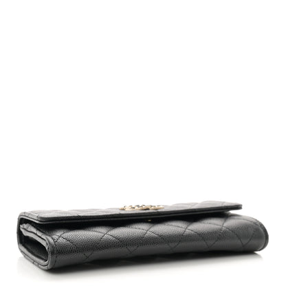 Chanel Caviar Quilted Crystal CC Large Gusset Flap Wallet Black 4 of 9