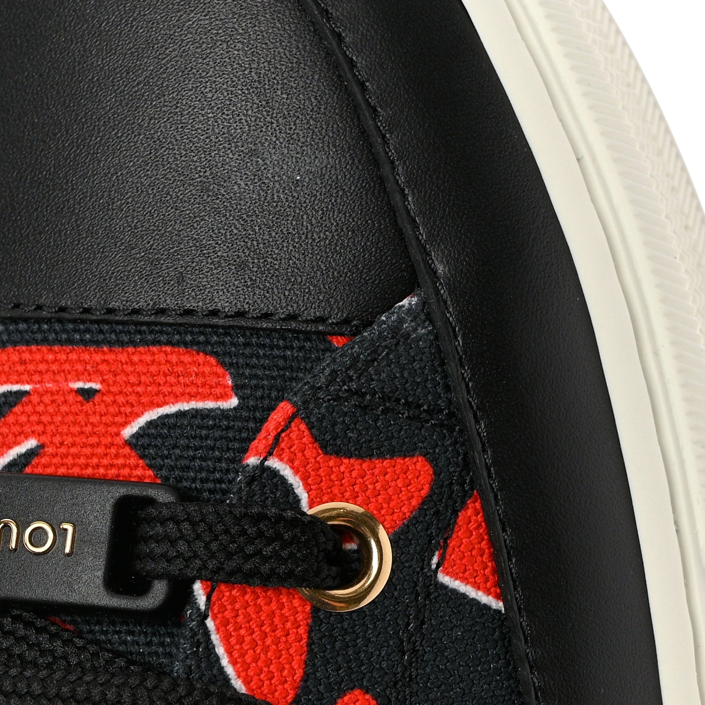 X UF Calfskin Tufted Monogram Stellar Sneakers 37.5 Black Red