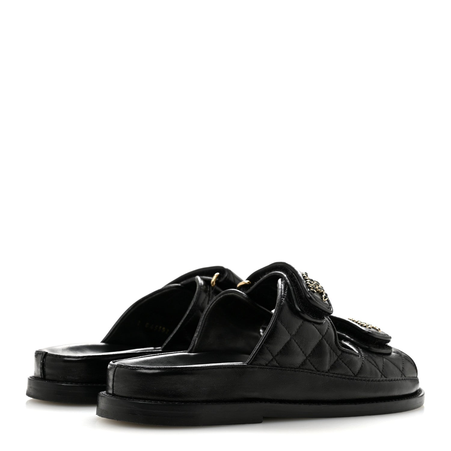 Chanel Lambskin Quilted Velcro Dad Chain CC Slide Sandals 36 Black 5 of 10