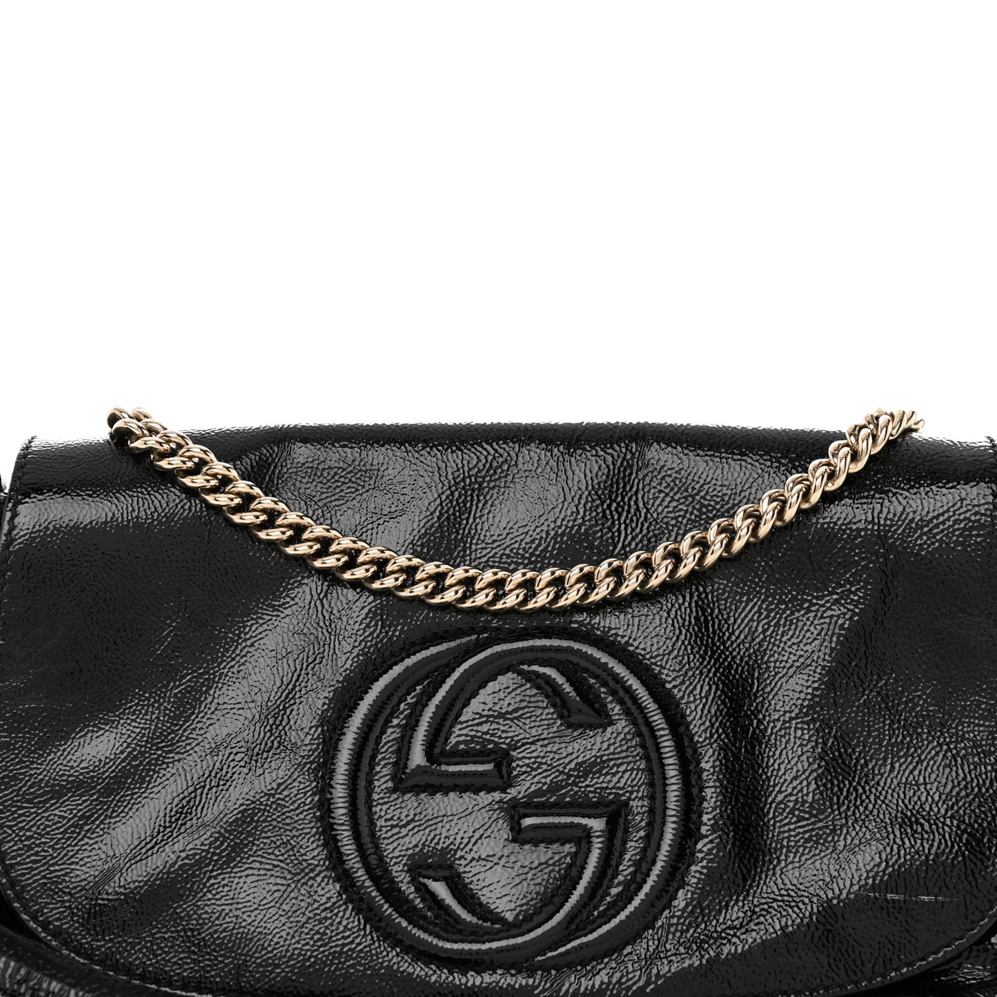Patent Medium Soho Flap Crossbody Black