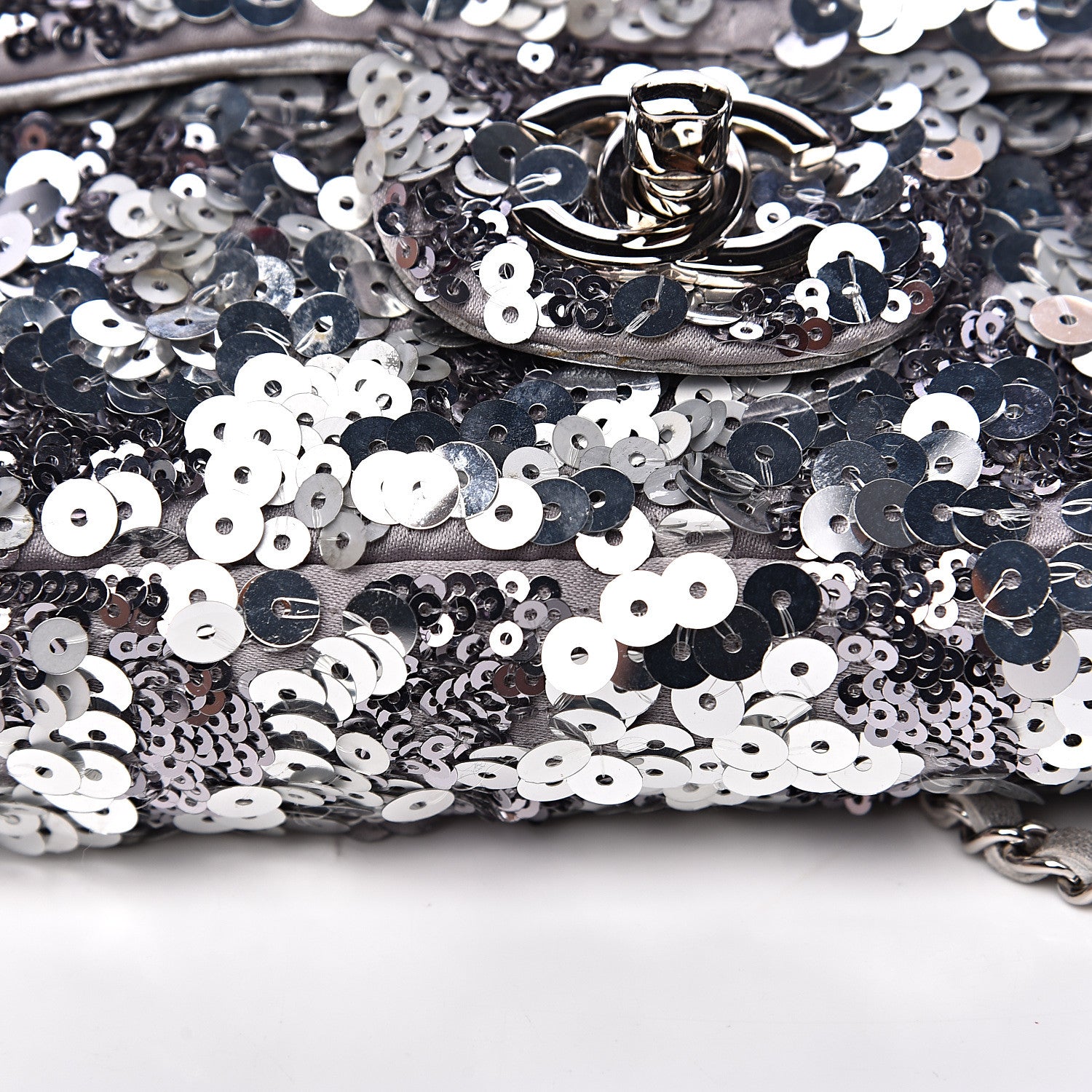 Chanel Sequin Medium Single Flap Silver 12 of 14