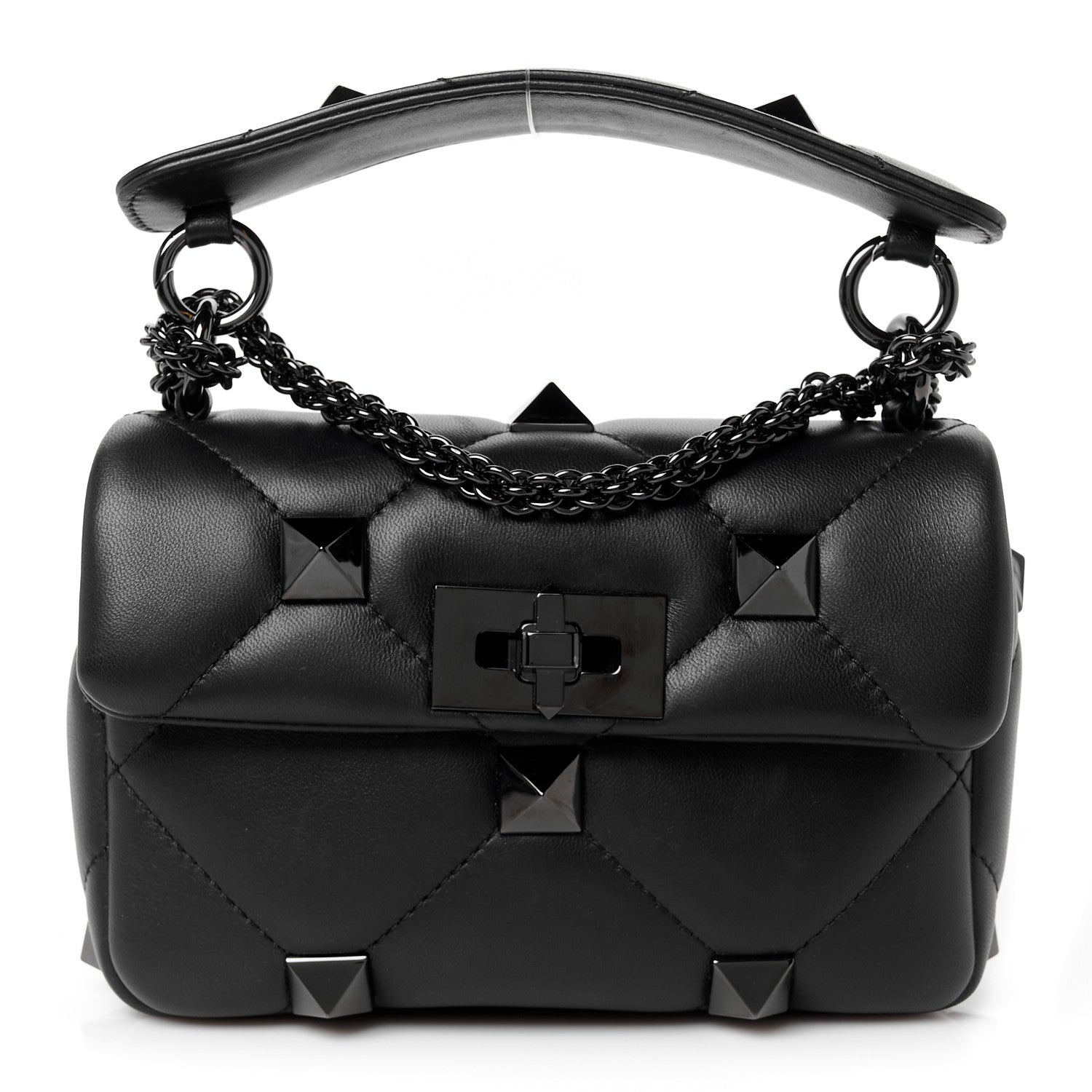 Valentino Garavani Nappa Monochrome Small Roman Stud Shoulder Bag Black 1 of 10