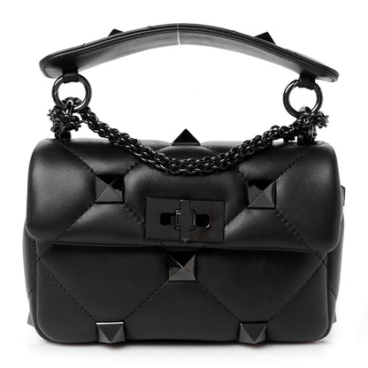 Valentino Garavani Nappa Monochrome Small Roman Stud Shoulder Bag Black 1 of 10