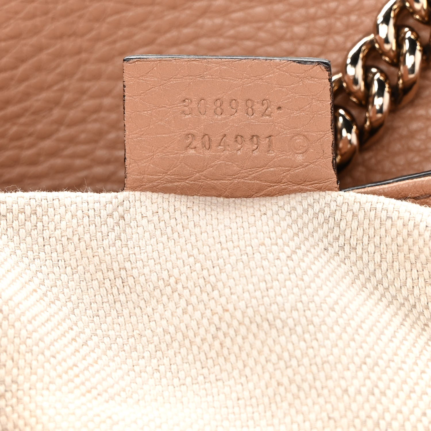 Gucci Pebbled Calfskin Medium Soho Chain Shoulder Bag Camelia 7 of 10