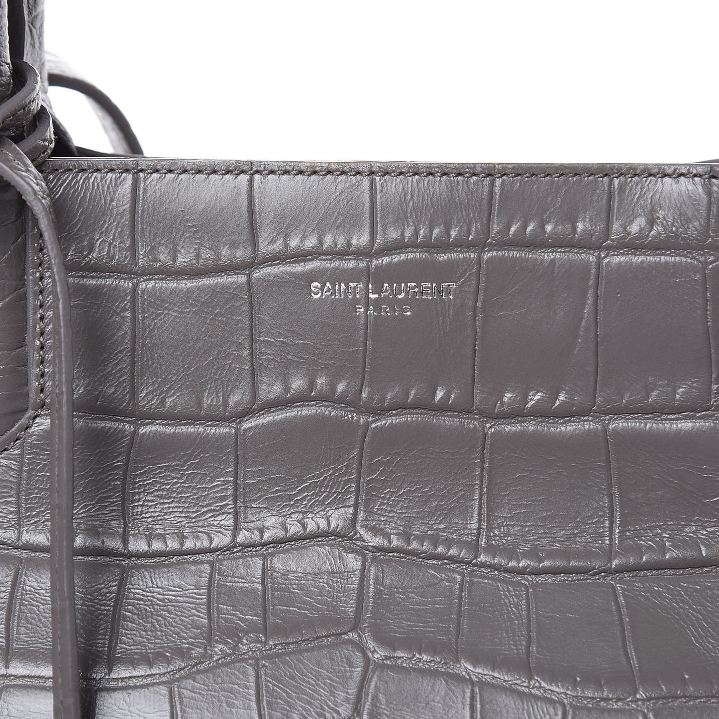 Calfskin Crocodile Embossed Medium Cabas Rive Gauche Fog