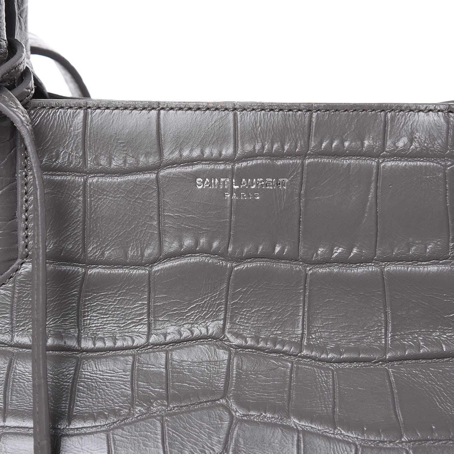 Saint Laurent Calfskin Crocodile Embossed Medium Cabas Rive Gauche Fog 11 of 17