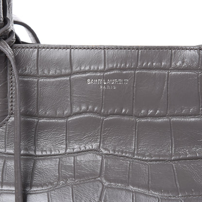 Saint Laurent Calfskin Crocodile Embossed Medium Cabas Rive Gauche Fog 11 of 17