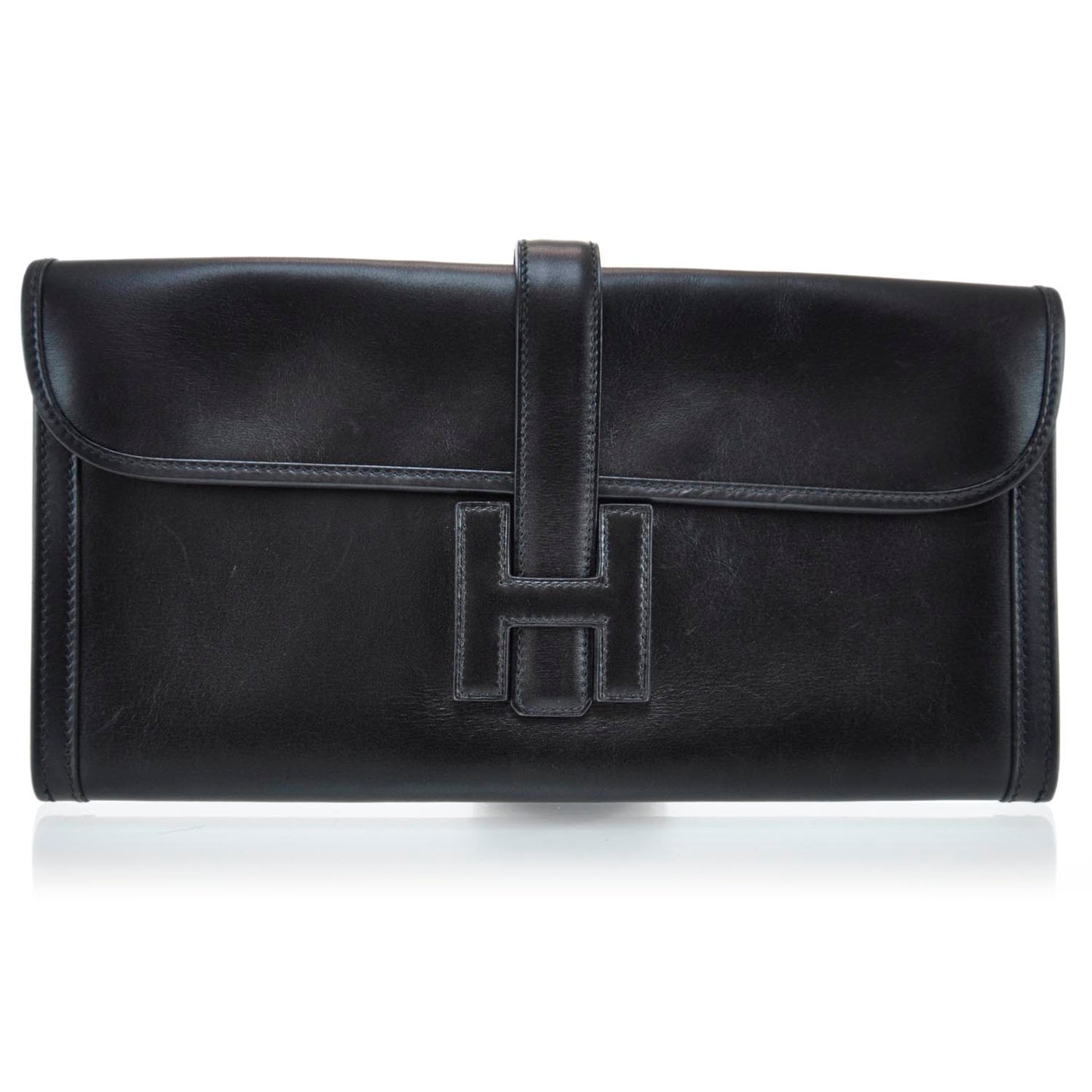 Box Leather Jige Clutch Black