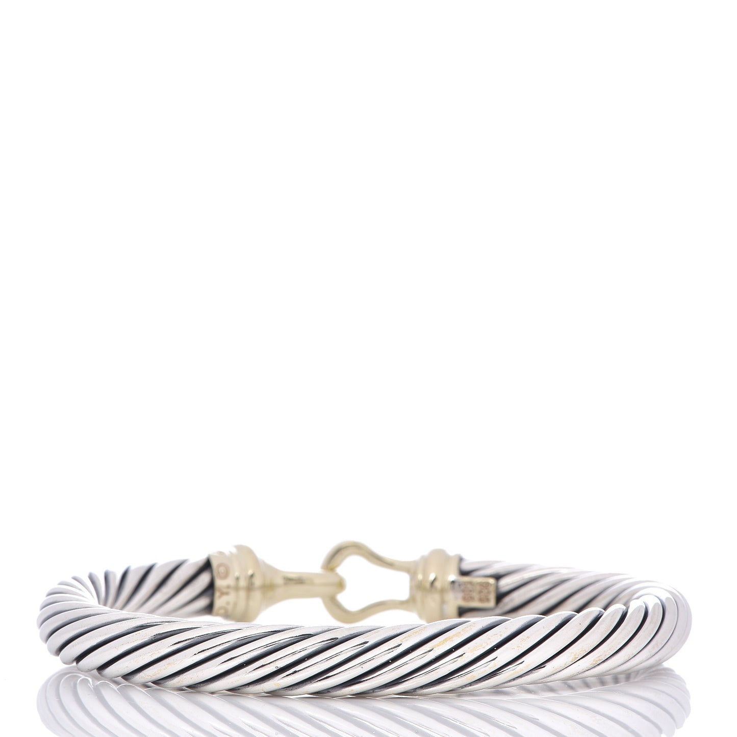 Sterling Silver 14K Yellow Gold 7mm Cable Classic Buckle Bracelet