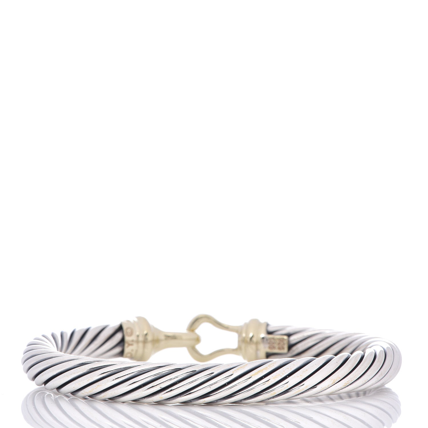David Yurman Sterling Silver 14K Yellow Gold 7mm Cable Classic Buckle Bracelet 3 of 4