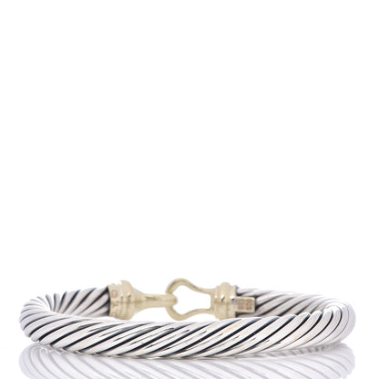 David Yurman Sterling Silver 14K Yellow Gold 7mm Cable Classic Buckle Bracelet 3 of 4